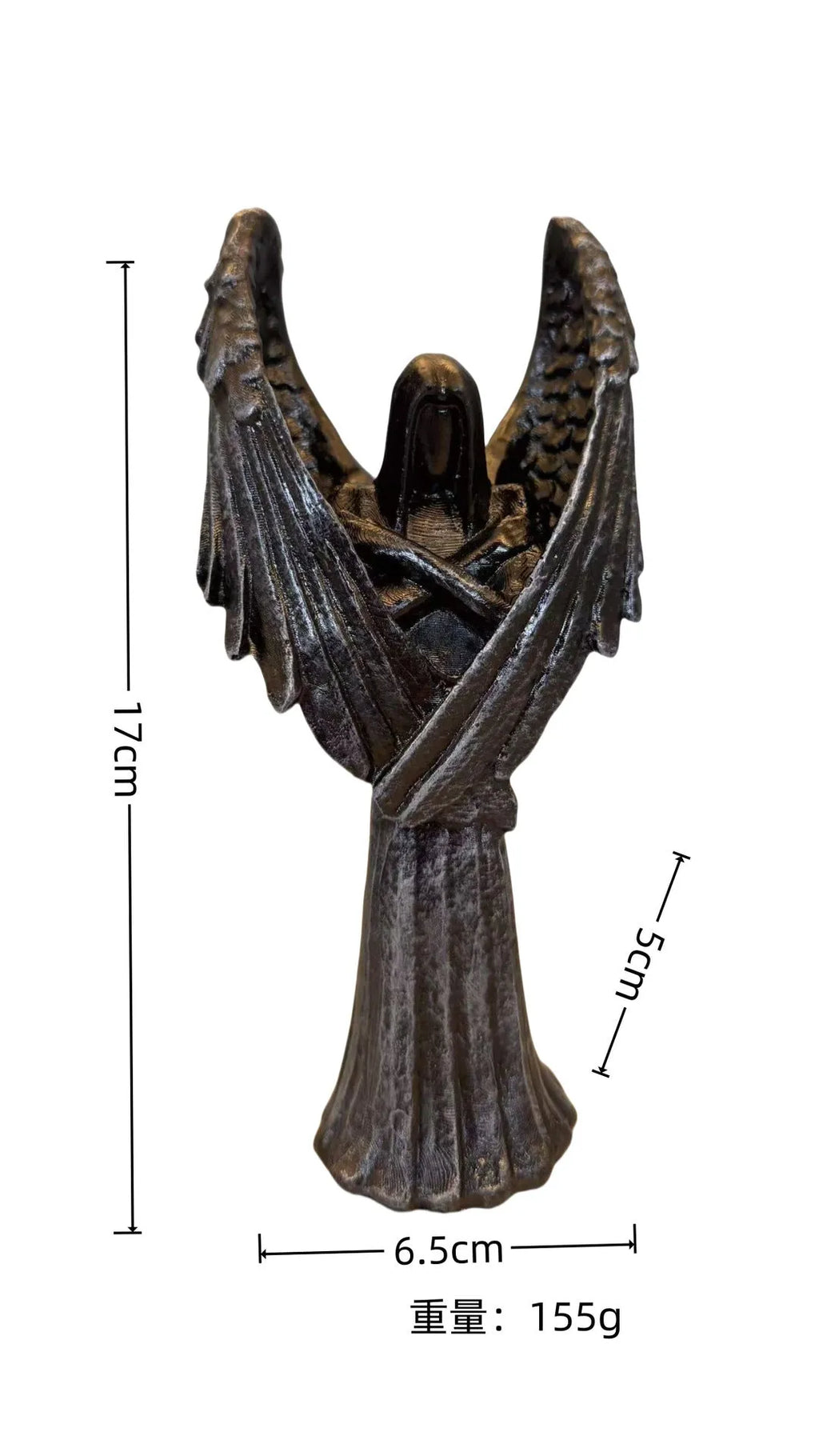 Dark Angel resin statue ornament on display, showing gothic design and 17cm height.