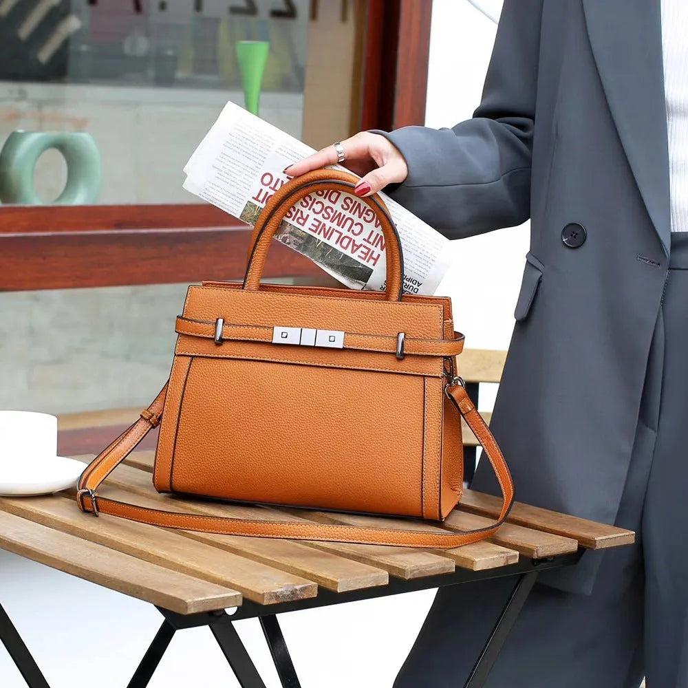 Small square genuine leather shoulder bag with zip compartments in almond green colour