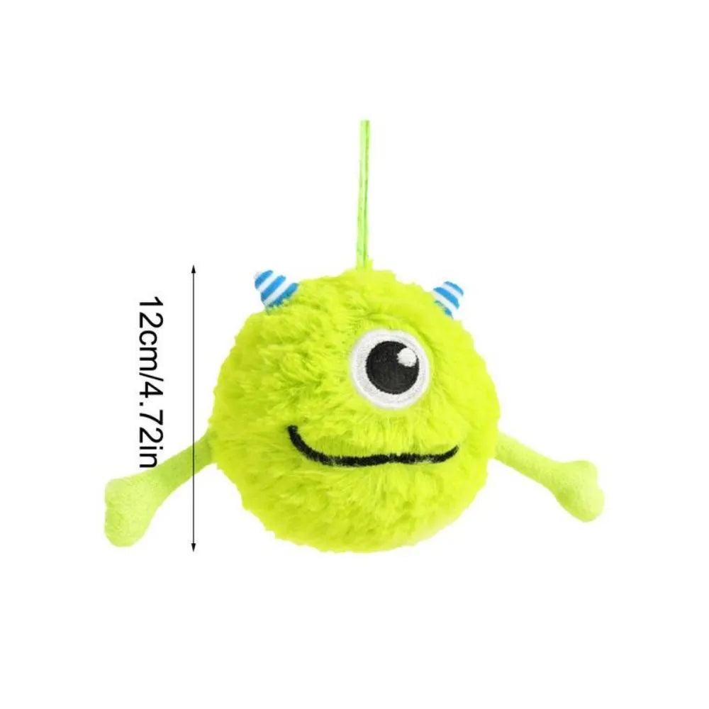 Green interactive sound dog teething ball toy approximately 12cm diameter made from plush and TPR materials