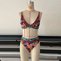 Women's floral print high-waist bikini set in polyester fabric for swimming
