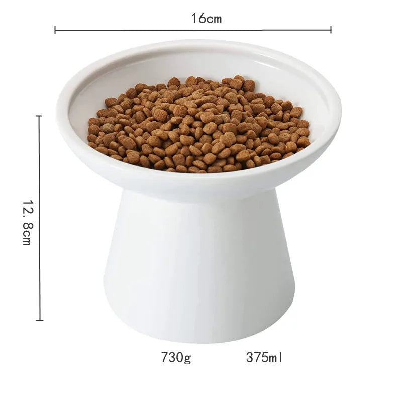 Ceramic elevated cat food bowl in blue with wide 16cm diameter and 12cm height