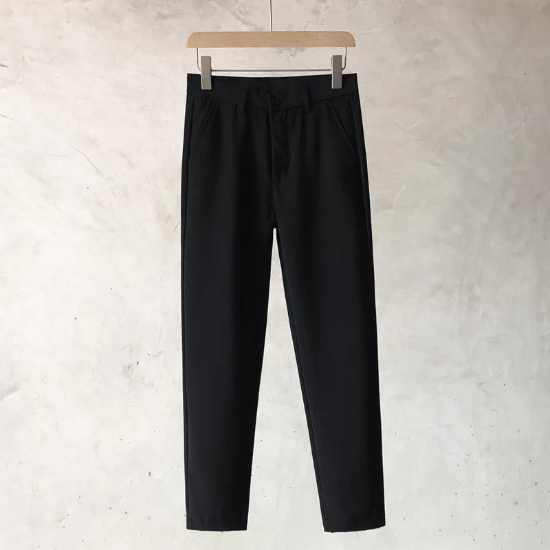 Boys tapered slim straight wool trousers in business casual style with straight leg opening