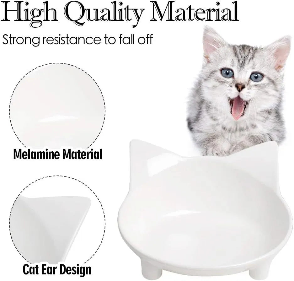 Four shallow melamine pet bowls with anti-skid rubber bases in black and white colours