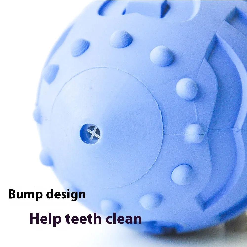 Light green or sapphire blue bite-resistant rubber dog rugby ball toy for teeth cleaning.