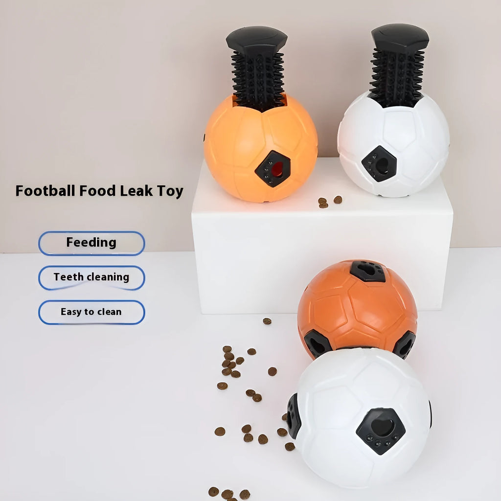 TPR dog toy ball with raised nibbling texture, shown in orange and white colour options