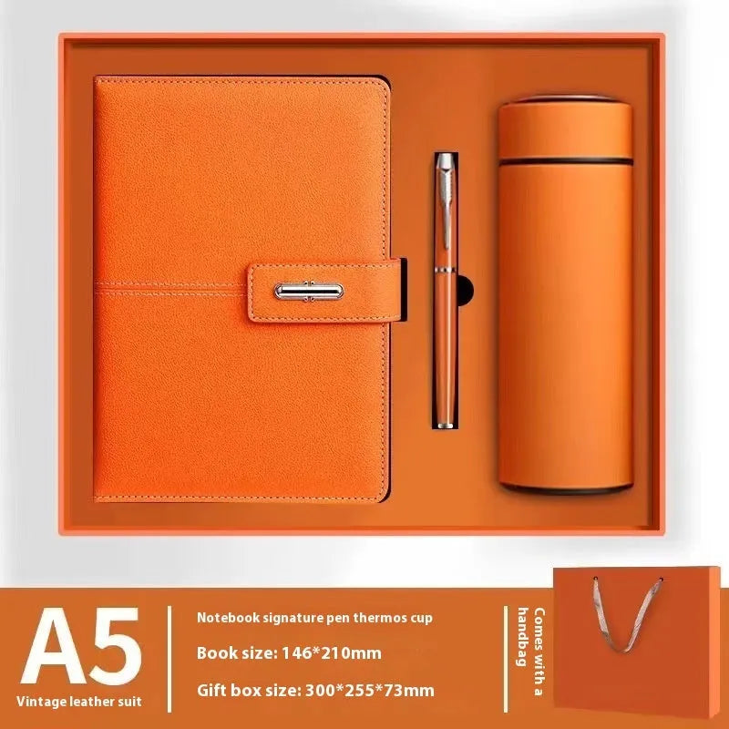 A5 notebook with PU leather cover in various colours including black, red, green, blue, and orange