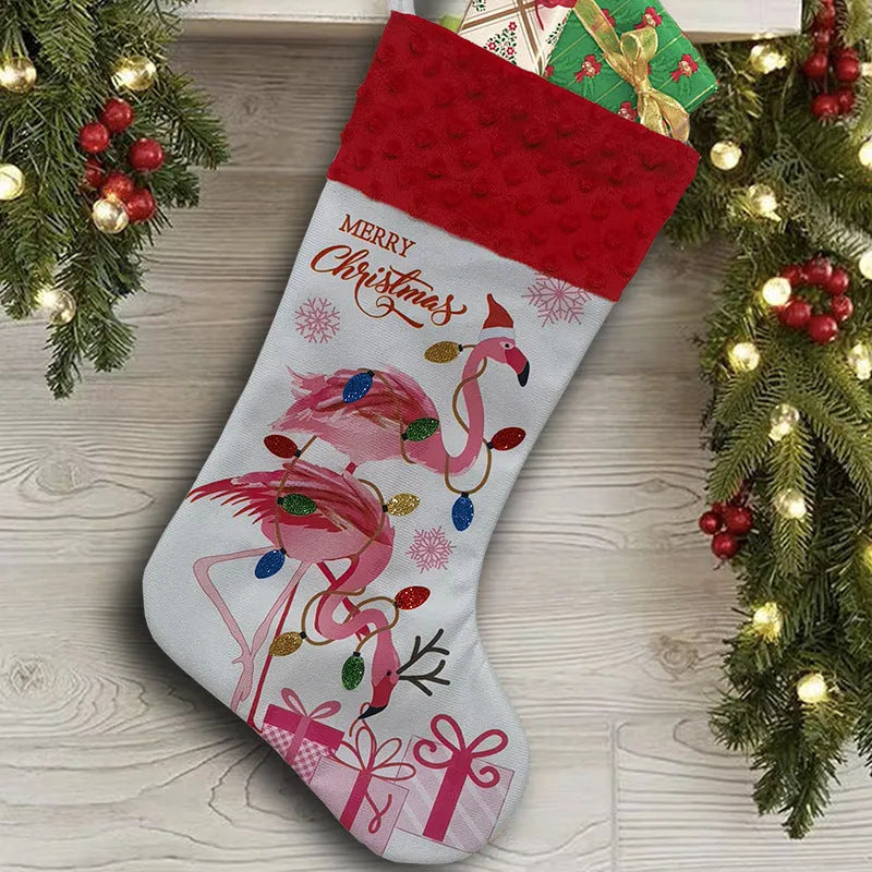 Flamingo design Christmas stocking decoration pendant in cloth material