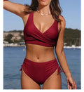 Women's cross-strap swimwear bikini in solid colour with briefs