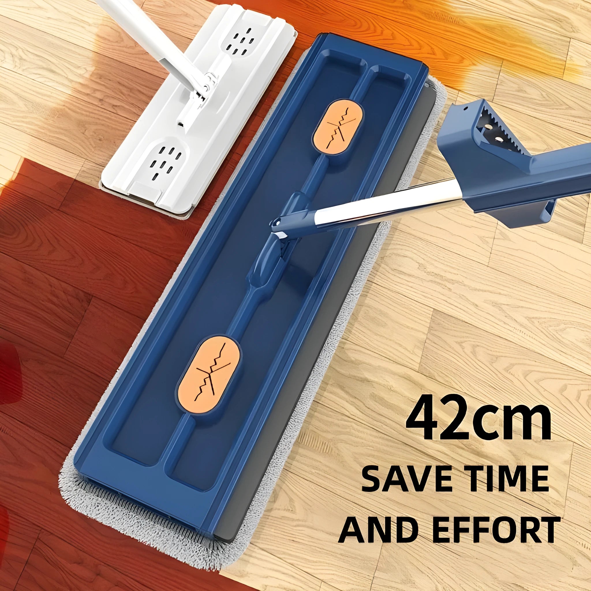 Large flat mop with 360 degree rotating head and stainless steel handle for home floor cleaning