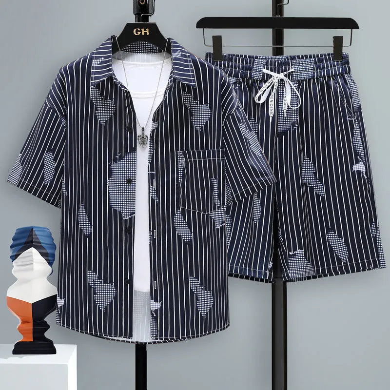 Men's casual polyester sports shorts two-piece set with short sleeve top in multiple colour options