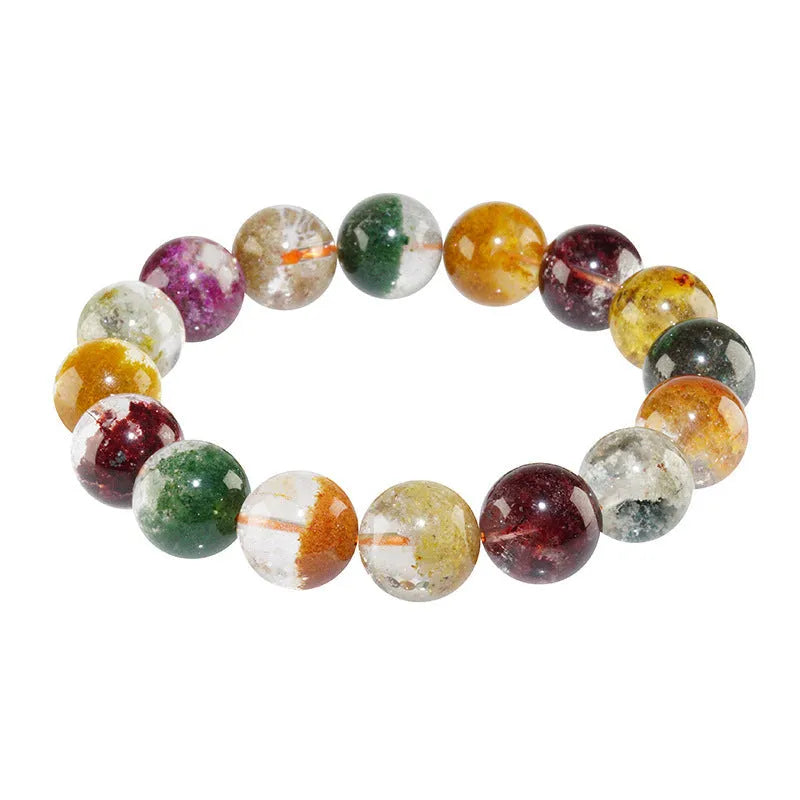 Natural colour crystal ghost cornucopia bracelet with 10mm beads and ethnic style design