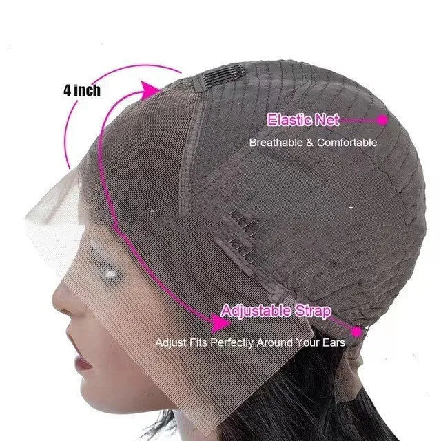 Real human hair lace front headgear showing 4x4 lace area and natural hairline