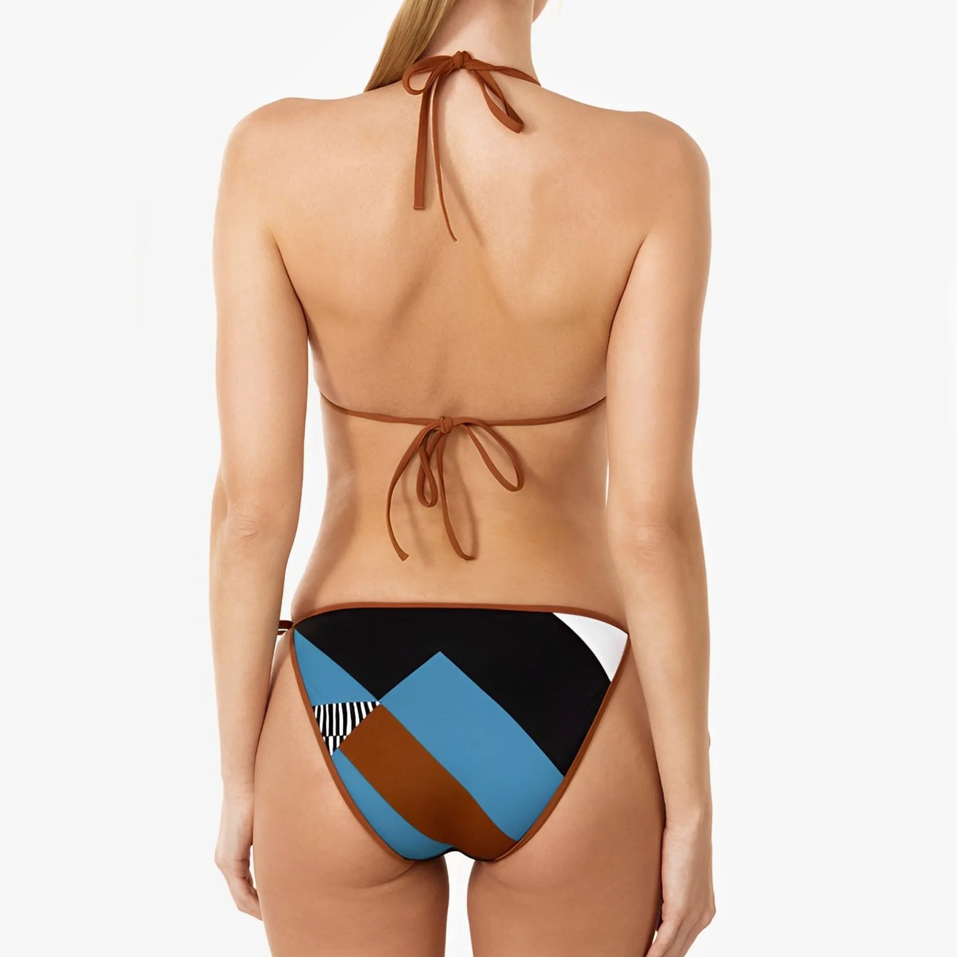 Women's skinny print swimsuit bikini with backless design in polyester material