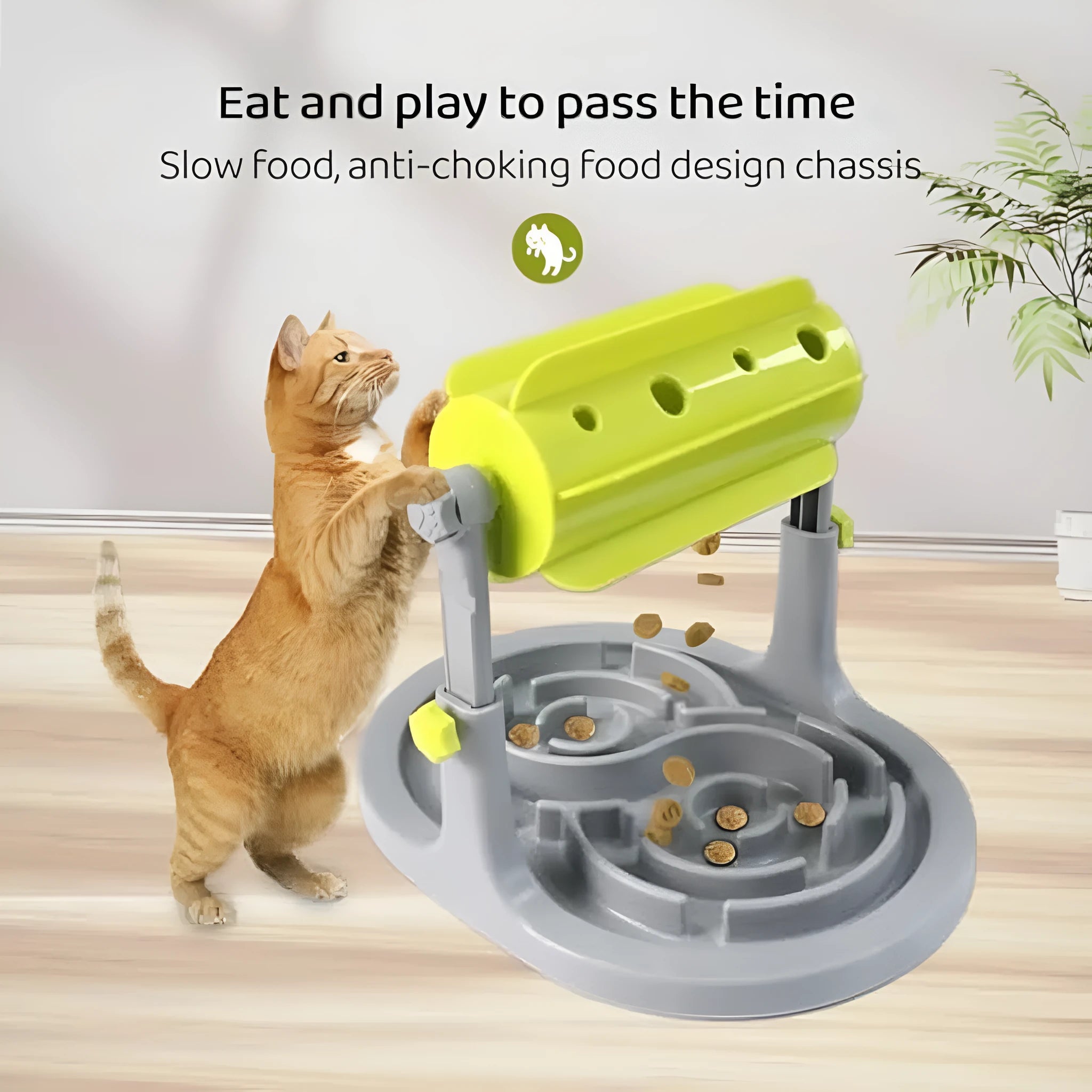 Interactive pet puzzle feeder with adjustable height and coloured plastic construction