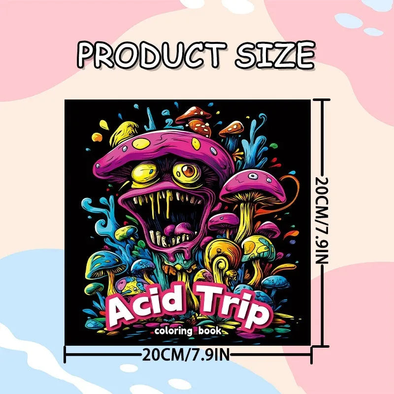 Compact acid tour coloured painting book showing its 200mm length.