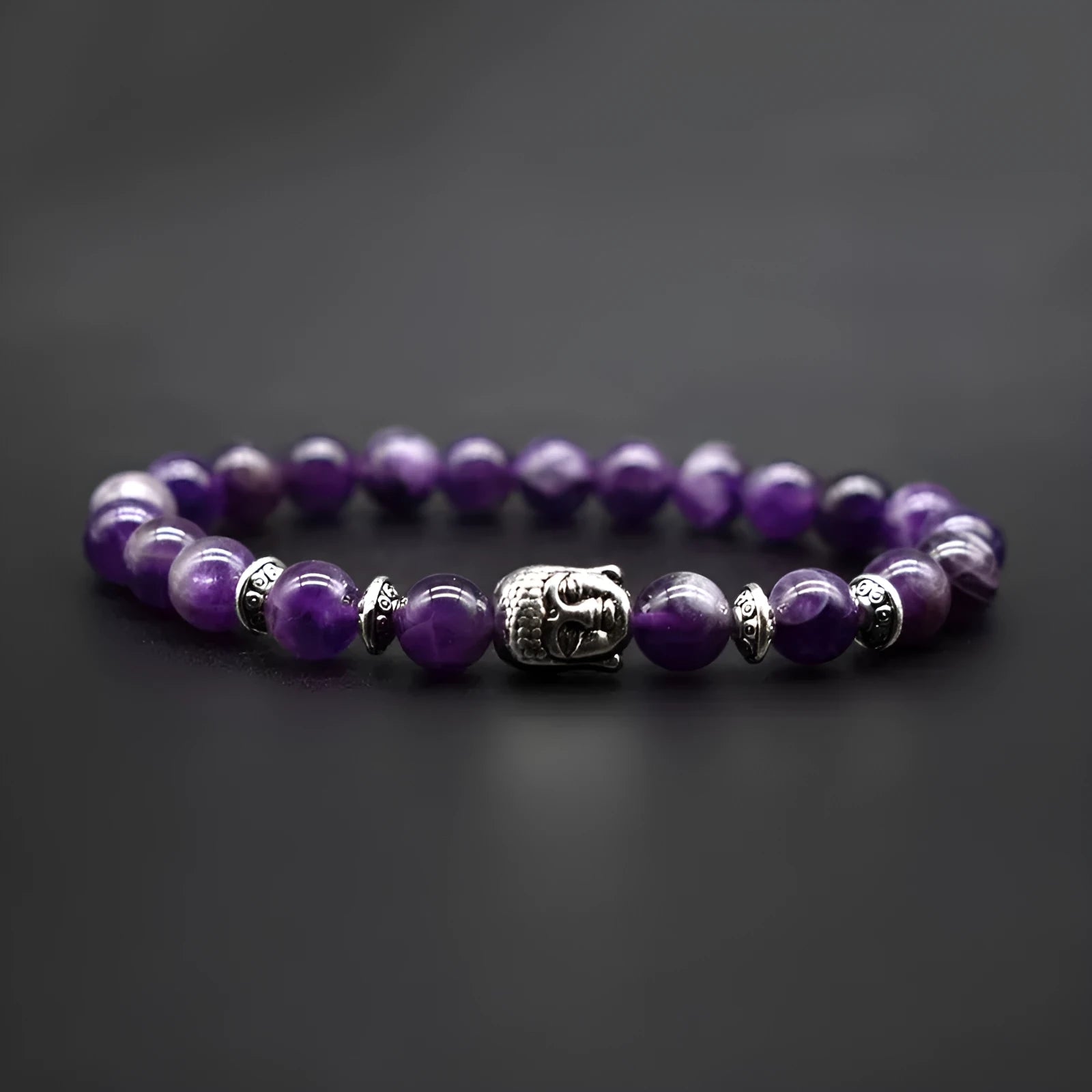 Handmade tiger eye Buddha head bracelet for men and women, 19mm diameter with detailed bead carving.