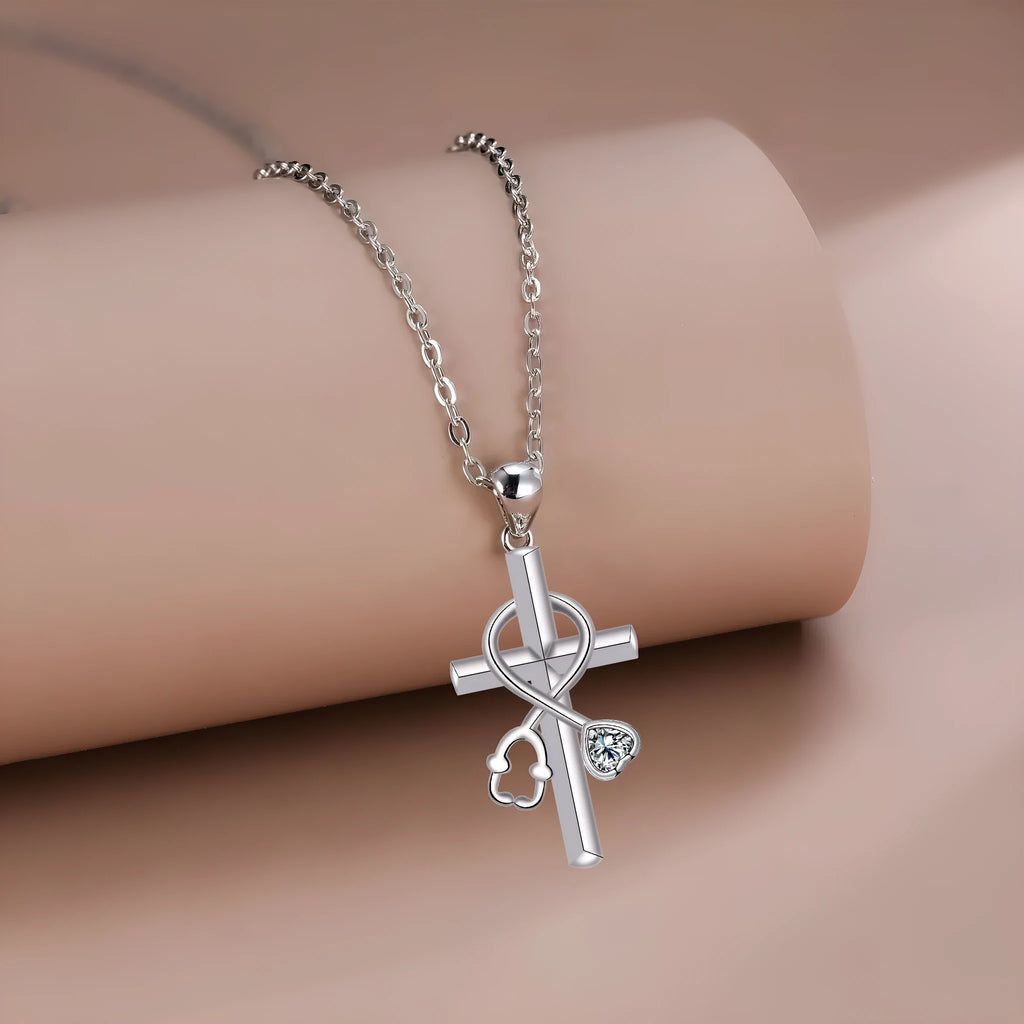 Cross stethoscope necklace with electroplated copper pendant and cross chain style