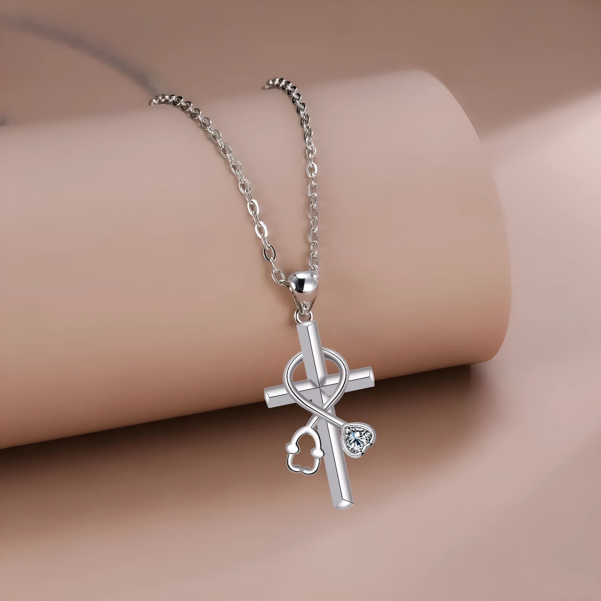 Cross stethoscope necklace with electroplated copper pendant and cross chain style