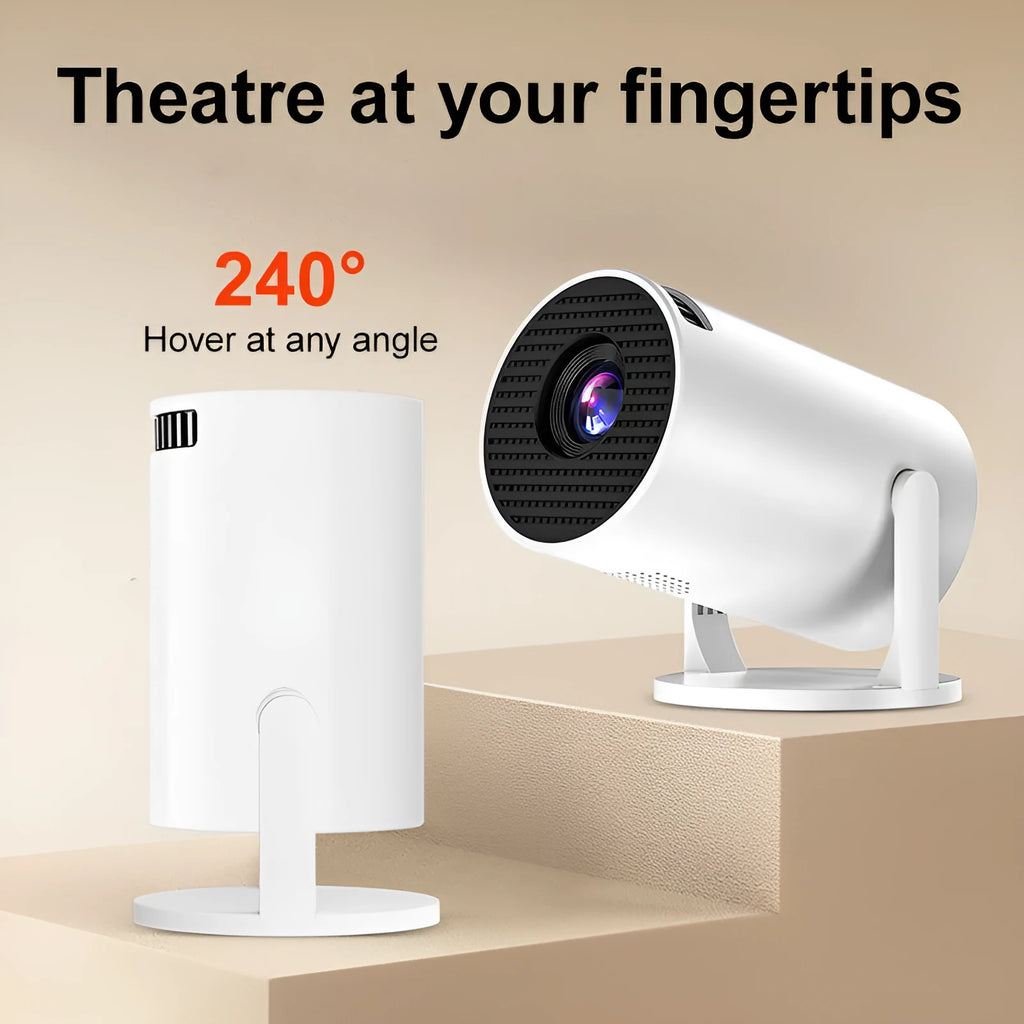 White portable mini wireless HD projector for home cinema use.