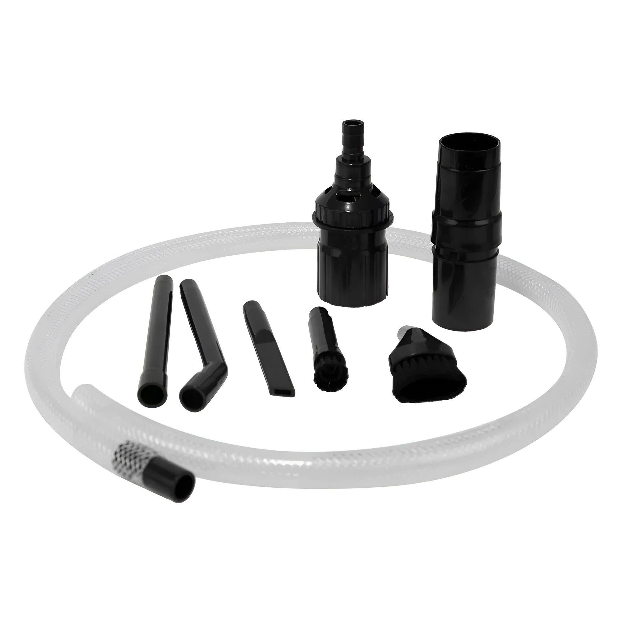 Eight-piece vacuum cleaner attachment set for auxiliary dust collection in small spaces