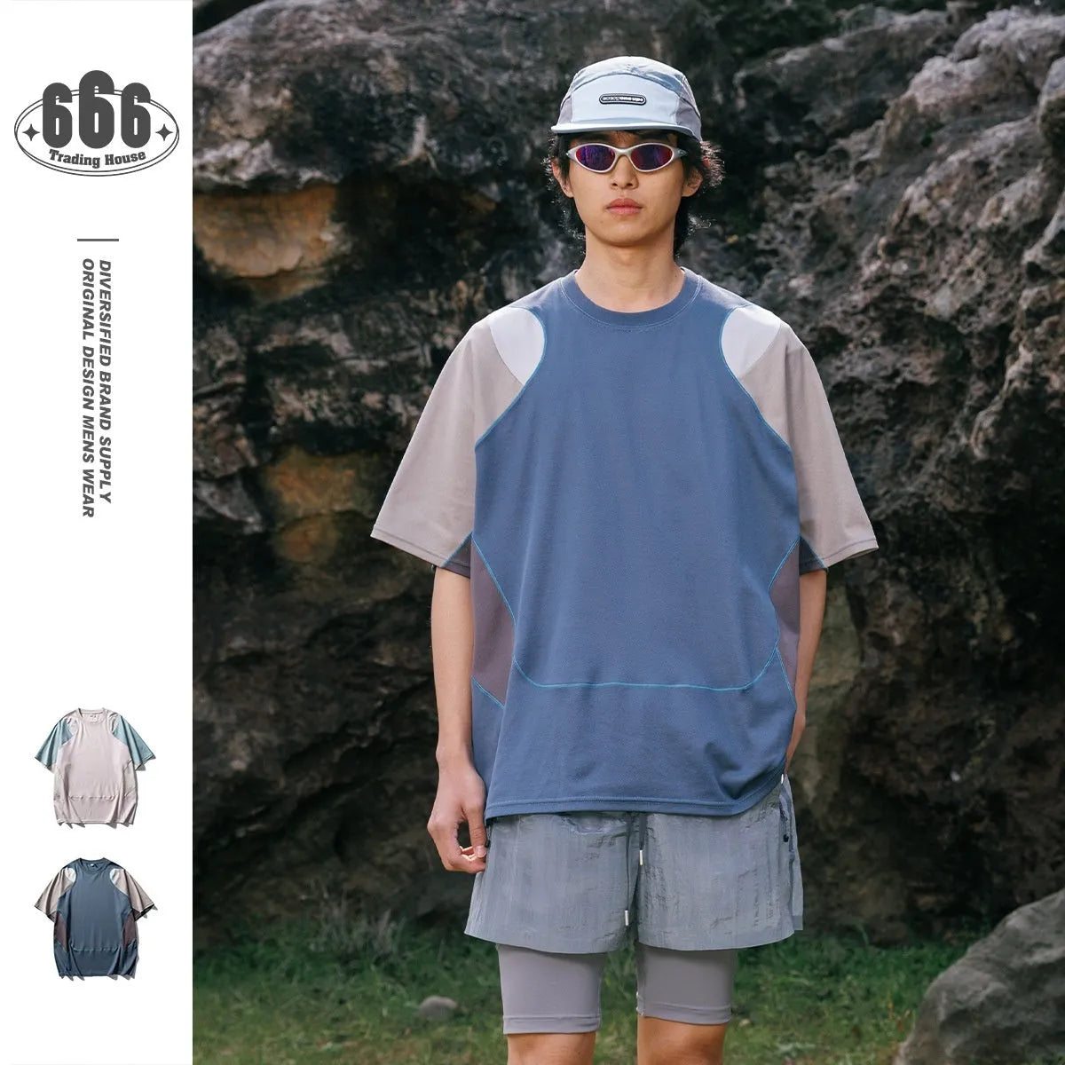 Men's loose fit cotton blend sports t-shirt in solid colour with short raglan sleeves.