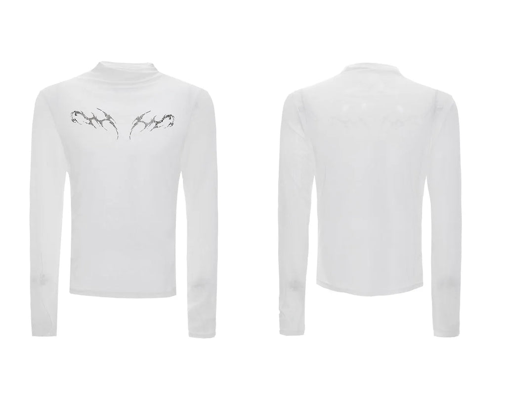 Men's slim fit ice-feel mesh shirt in black and white colours with long sleeves