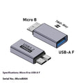 Close-up of a Micro USB to USB-C and USB-A adapter cable set for charging and data transfer.