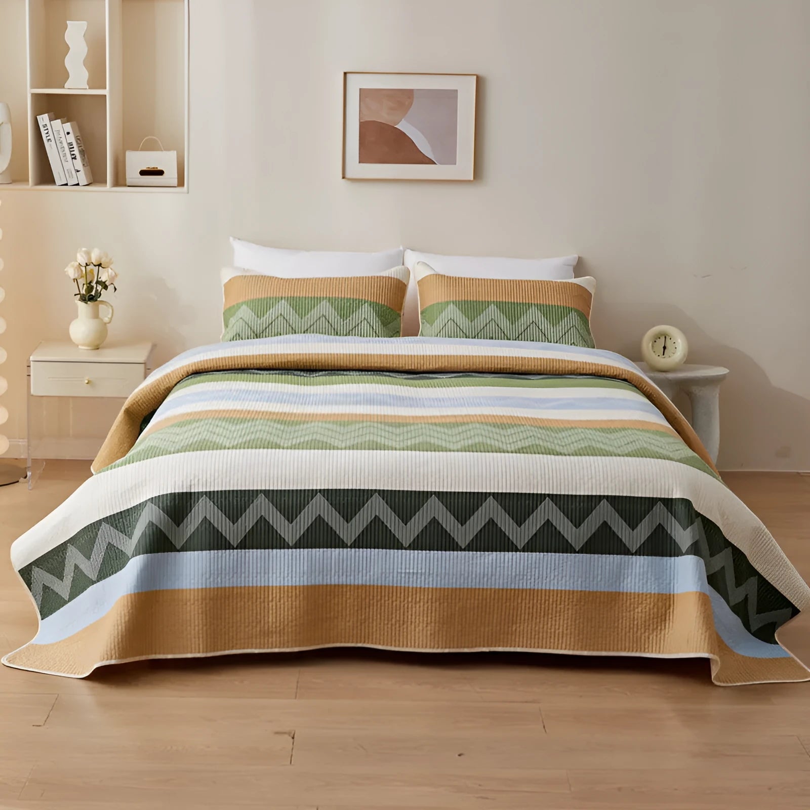 Pure cotton printed bed sheet three-piece set in modern simplicity design for 2.2 metre beds