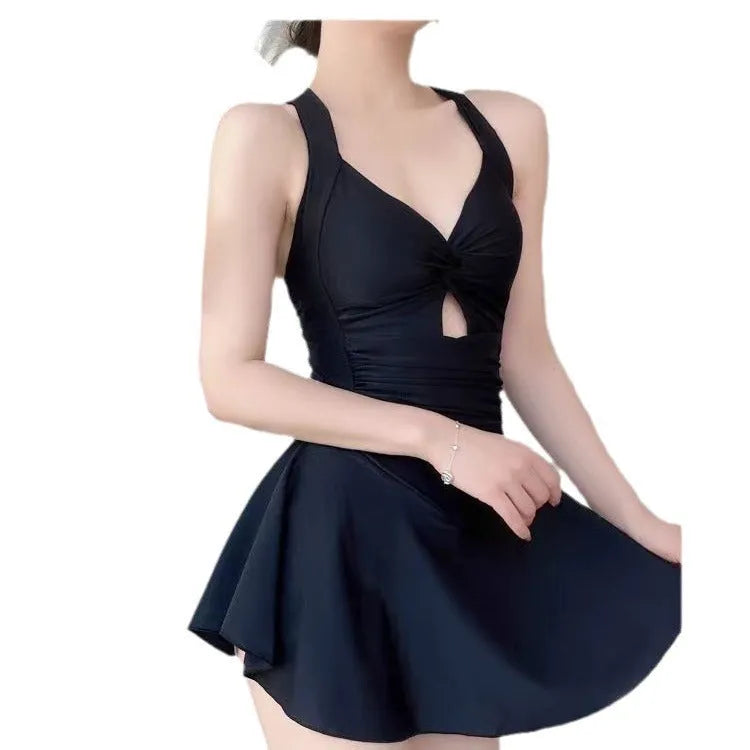 Women's holiday boxer swimsuit in solid colour, one-piece backless design with spandex lining