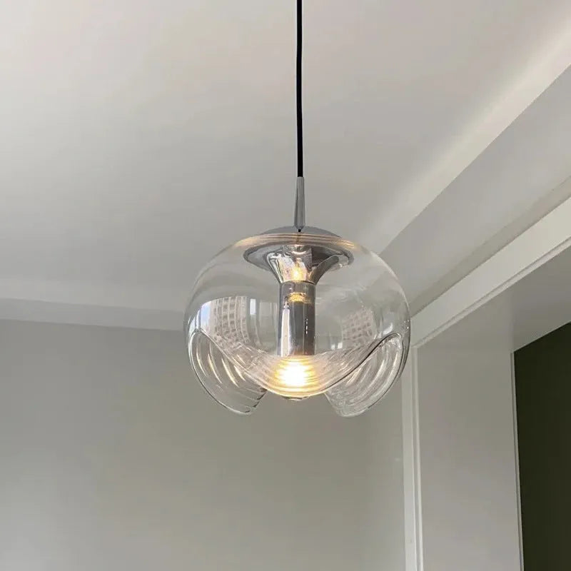 Modern minimalist glass pendant chandelier with a 250mm frosted shade in a transparent light colour.