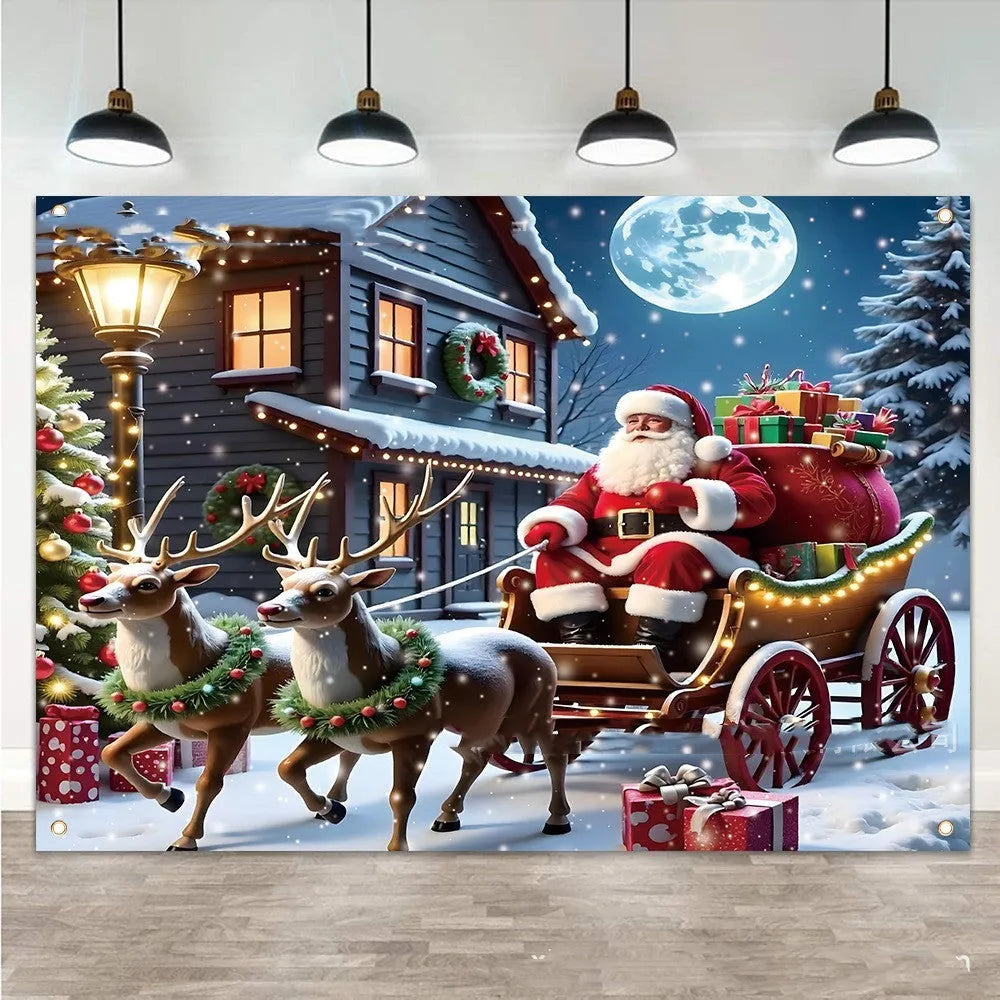 Christmas banner with Santa Claus design measuring 210x150 cm for holiday decoration