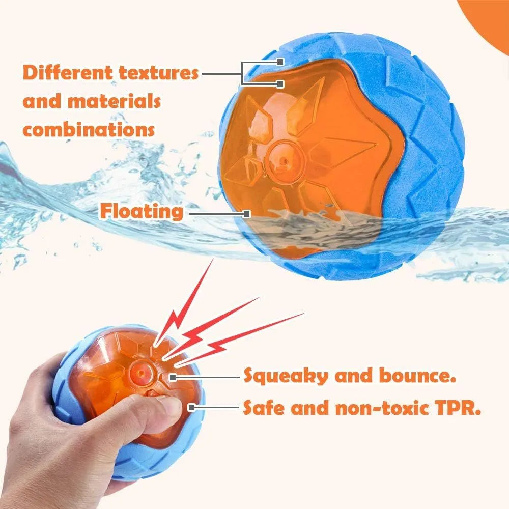 Three TPR floating dog toys: ball, barbell and tyres with bumpy texture for water fetch games