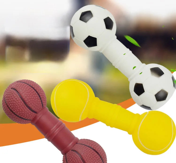 PVC football dumbbell shaped dog chew toy with squeaker in assorted colours