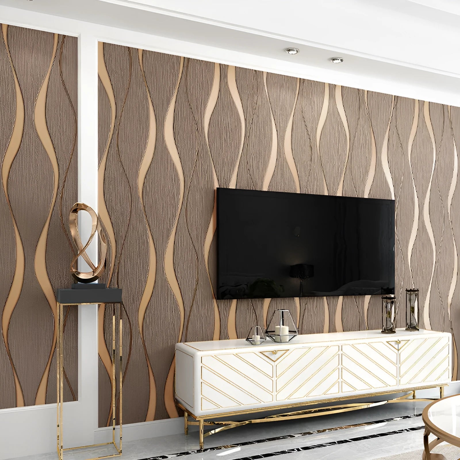 Curve stripe 3D velvet decorative wallpaper roll showing textured surface
