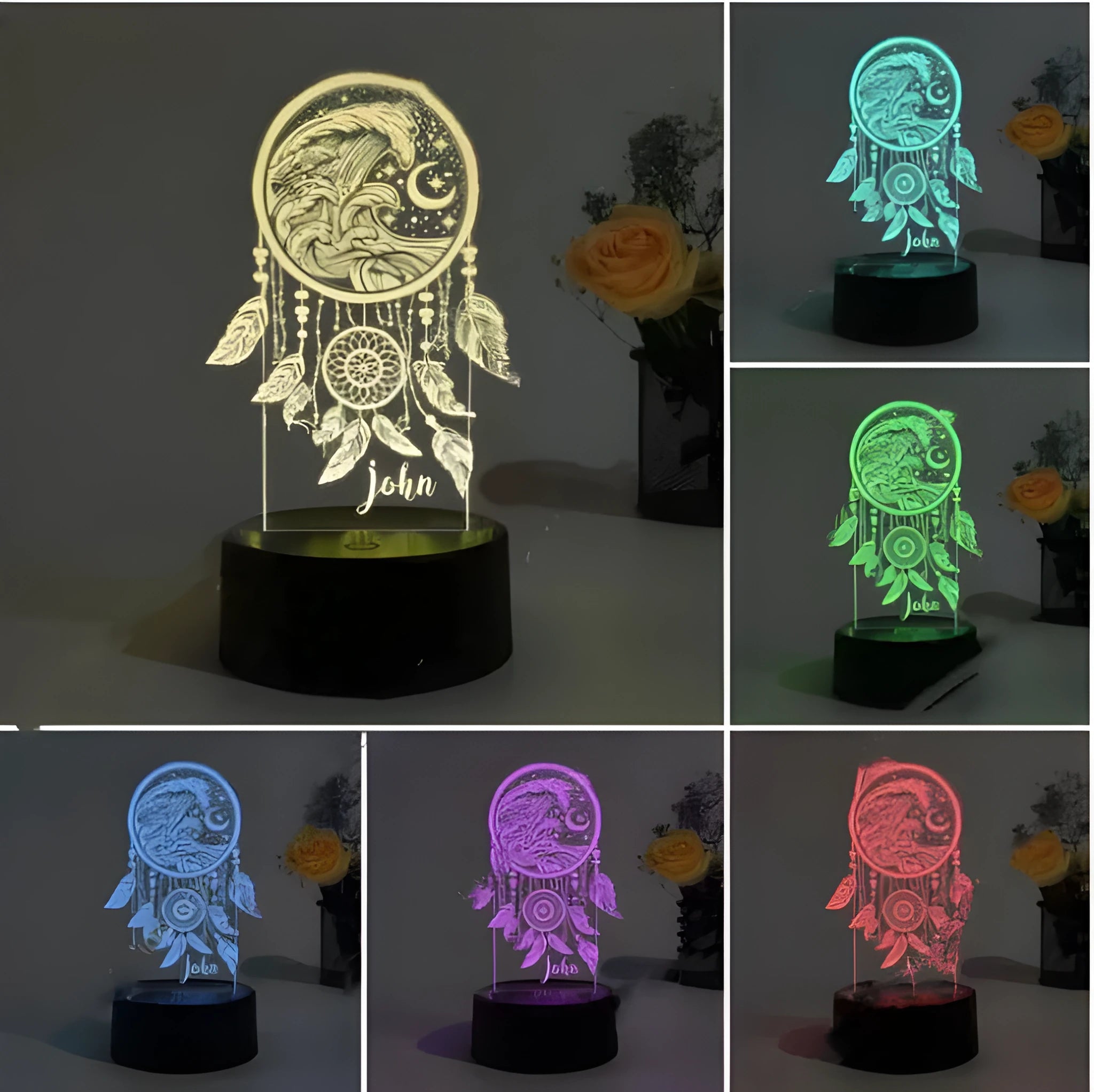 Black base dream catcher night light with colourful LED effects and remote control