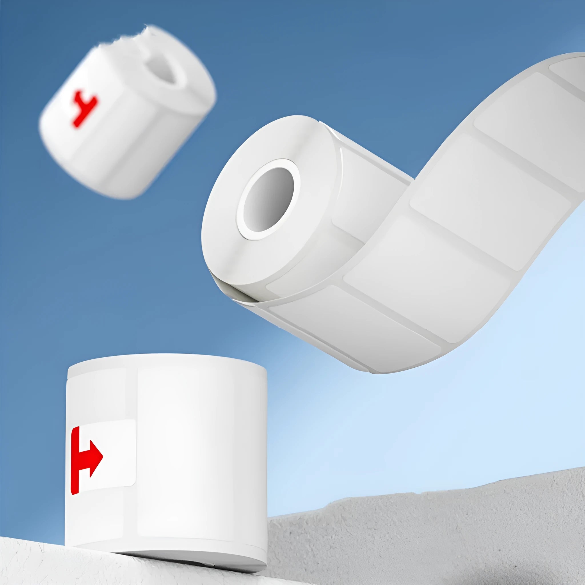 Roll of 160 white 40x40mm thermal synthetic paper labels with bright film finish for retail price tagging