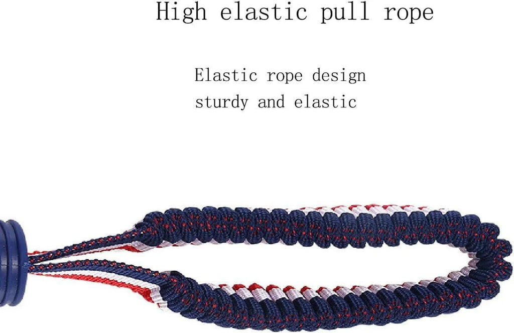 Blue dog ball with rope toy showing textured rubber surface and rope handle for tug-of-war games