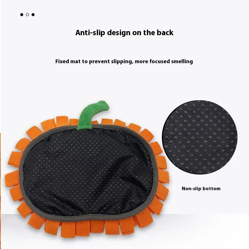 Pumpkin-shaped woollen pet smell mat for dogs with slow feeding and scent training functions