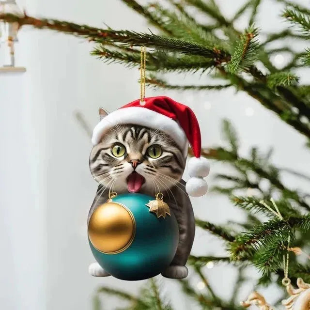 Colourful cartoon kitty car hanging ornament made of clear acrylic for Christmas interior decoration.