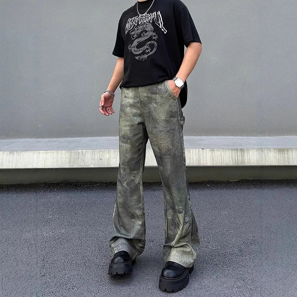 Men's digital camouflage denim jeans in straight cut with mid waist styling