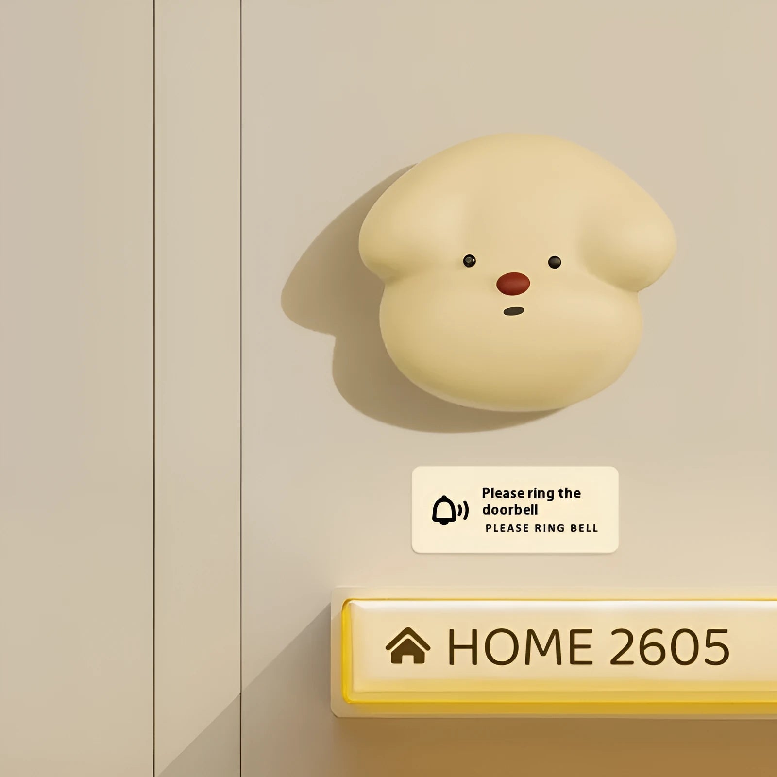 Wireless plug-in beeper doorbell in milky yellow or white colour for household use.