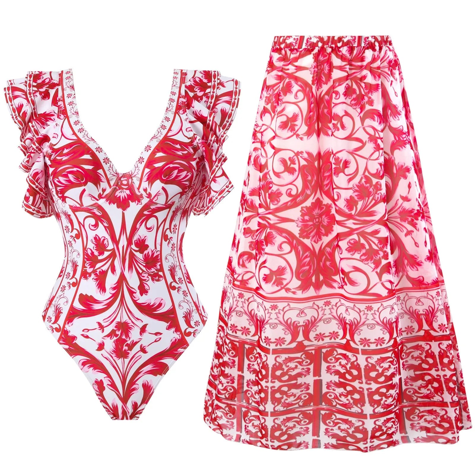 Women's printed one-piece polyester swimsuit available in multiple colour options