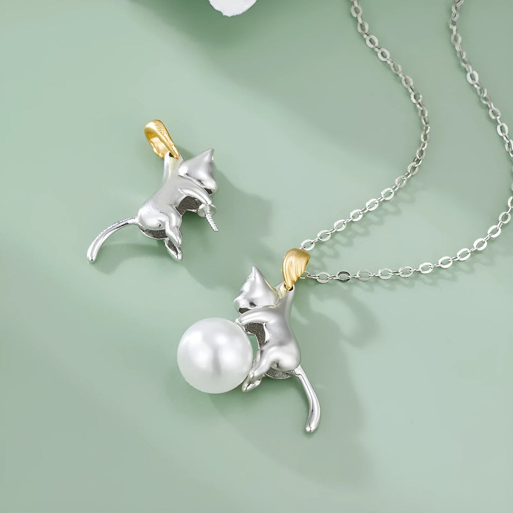 925 sterling silver clavicle chain necklace with cat pendant and electroplating finish
