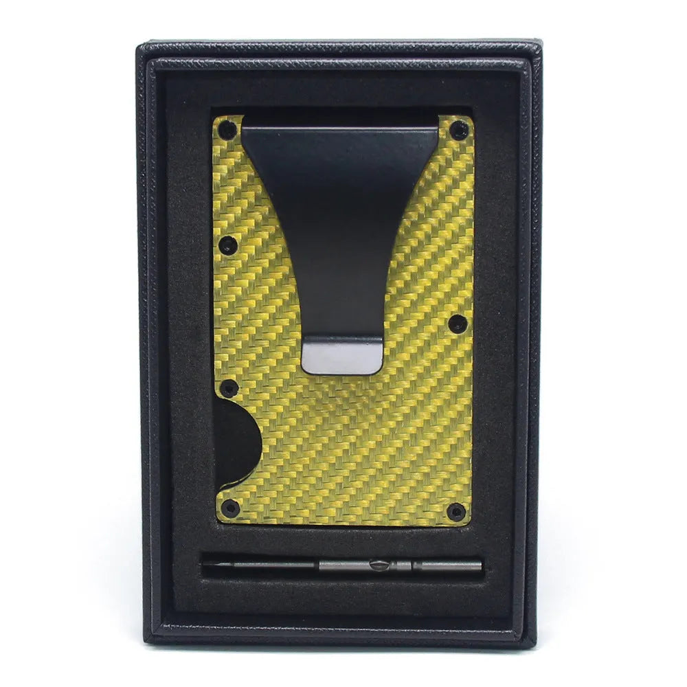 Geometric aluminium and carbon fibre card holder wallet with 8mm thickness for 6-15 cards