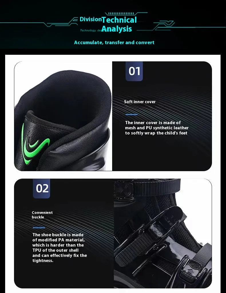 TPU bouncing shoes for sports in colours like black silver, green black, and rose pink.