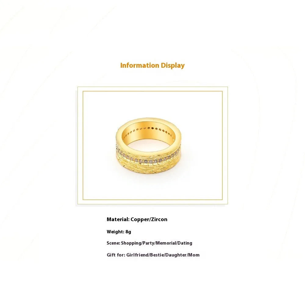 Gold geometric zircon ring for women on a copper base, showing angular design.