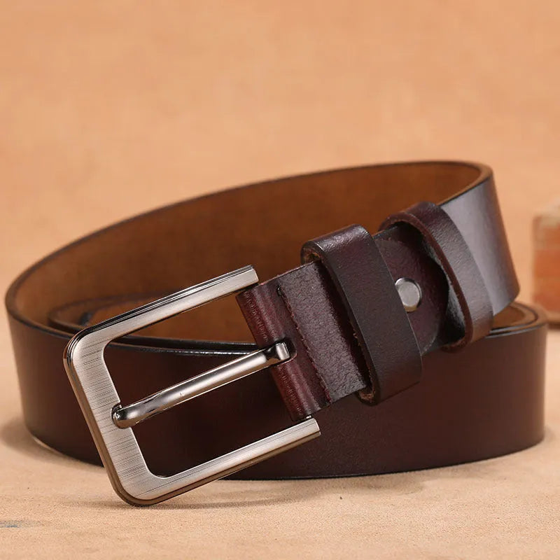 Square head pin buckle jeans belt with alloy buckle in black or brown