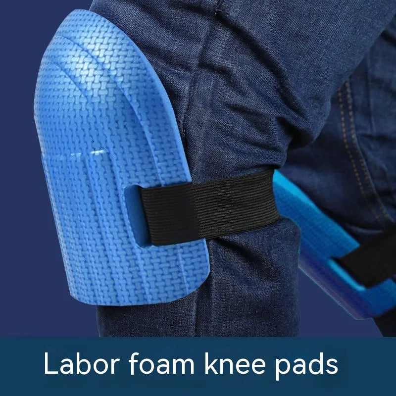 Pair of thick foam kneepads in various colours for construction and auto repair work.