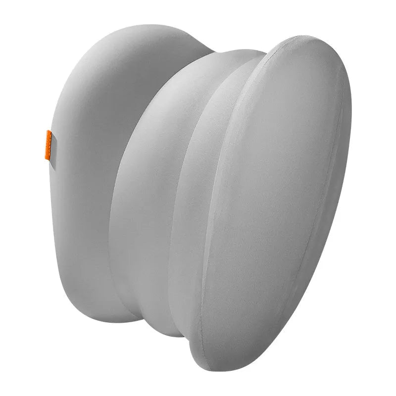 Head restraint and waist pillow set for suspension bin vehicle cab with grey polyester fabric