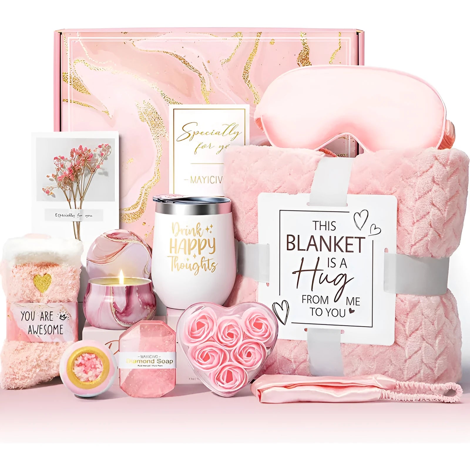Aromatherapy bath gift set with candle and soap in a modern plastic container